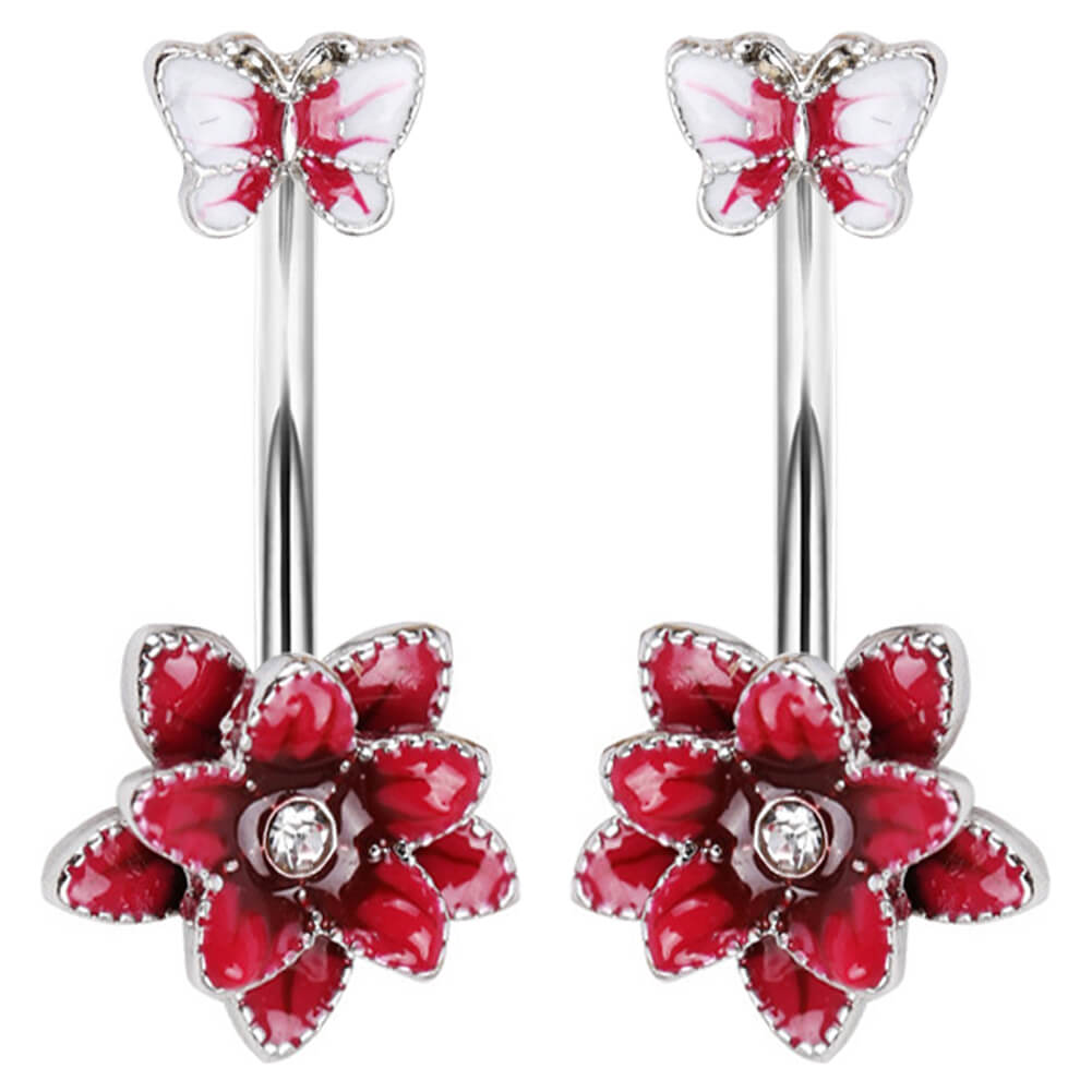Arardo 316L Stainless Steel 14G Belly Button Rings Navel Rings Flower Collection Belly Body Piercing Jewelry Red Flower  BR24
