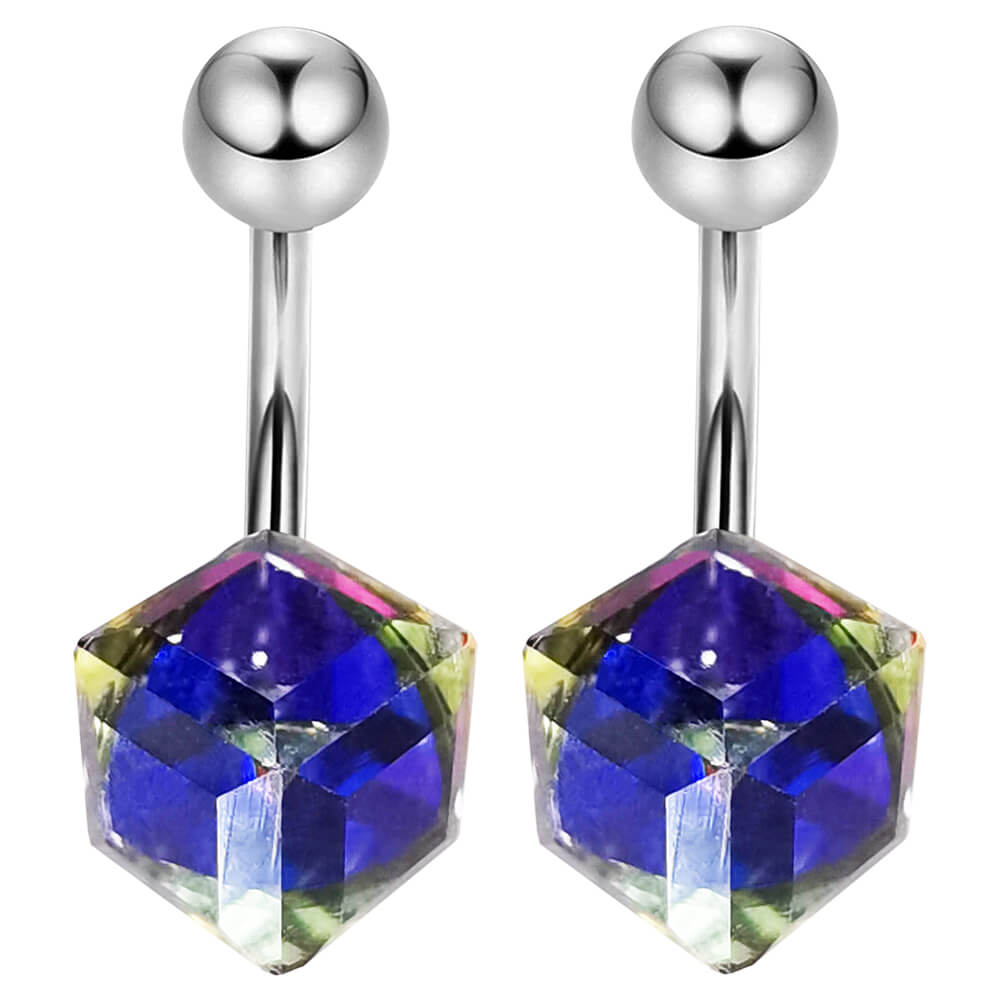 Arardo 316L Stainless Steel 14G Belly Button Rings Navel Rings Colorful CZ Collection Belly Body Piercing Jewelry Blue Big CZ BR25