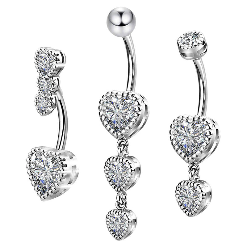 Arardo 14G 316L Stainless Steel Belly Button Rings Pack Dangle Belly Button Rings Crystal CZ Navel Rings Belly Piercing Silver BR26