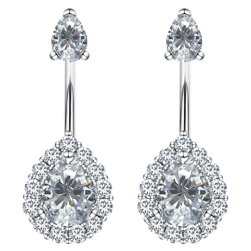 Arardo 14G 316L Stainless Steel Belly Button Rings Pack Teardrop Crystal CZ Navel Rings Belly Piercing Silver BR27