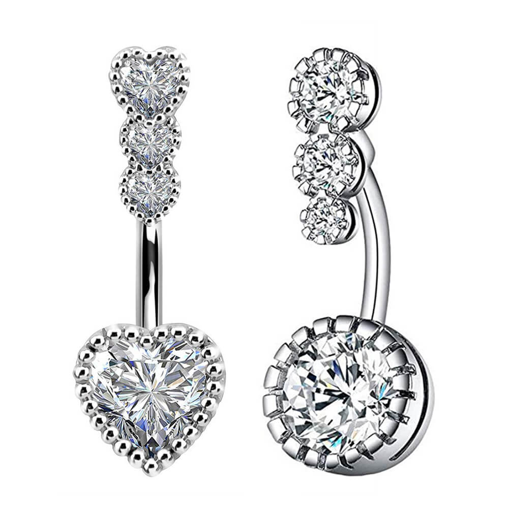 Arardo 14G 316L Stainless Steel Belly Button Rings Pack Crystal CZ Navel Rings Belly Piercing Silver BR3