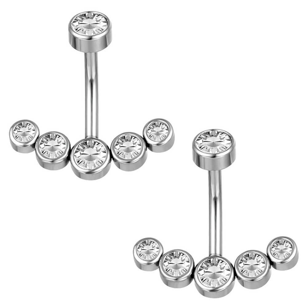 ARARDO G23 Solid Titanium Belly Button Rings Piercing,ASTM F136 Implant Grade Titanium Navel Rings,Nickel Free,Low Gloss Polished Bar Smooth Surface,Crystal CZ,14G,2Pcs, BR31