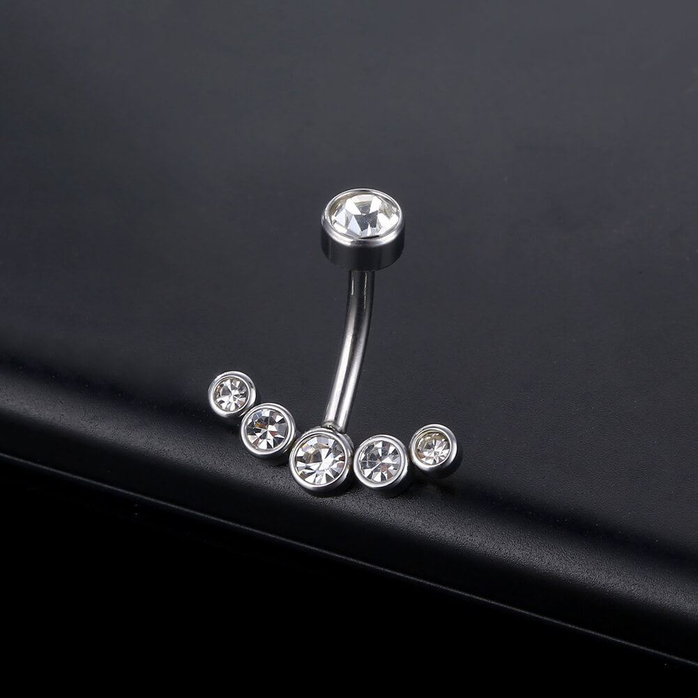 ARARDO G23 Solid Titanium Belly Button Rings Piercing,ASTM F136 Implant Grade Titanium Navel Rings,Nickel Free,Low Gloss Polished Bar Smooth Surface,Crystal CZ,14G,2Pcs, BR31