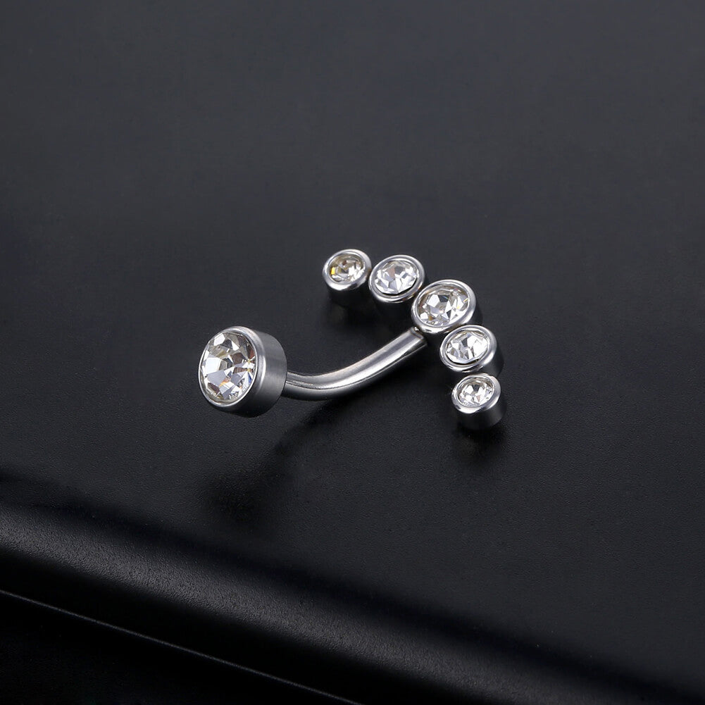 ARARDO G23 Solid Titanium Belly Button Rings Piercing,ASTM F136 Implant Grade Titanium Navel Rings,Nickel Free,Low Gloss Polished Bar Smooth Surface,Crystal CZ,14G,2Pcs, BR31