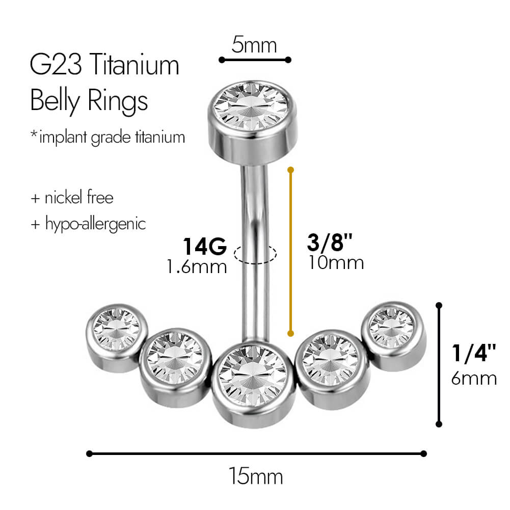ARARDO G23 Solid Titanium Belly Button Rings Piercing,ASTM F136 Implant Grade Titanium Navel Rings,Nickel Free,Low Gloss Polished Bar Smooth Surface,Crystal CZ,14G,2Pcs, BR31