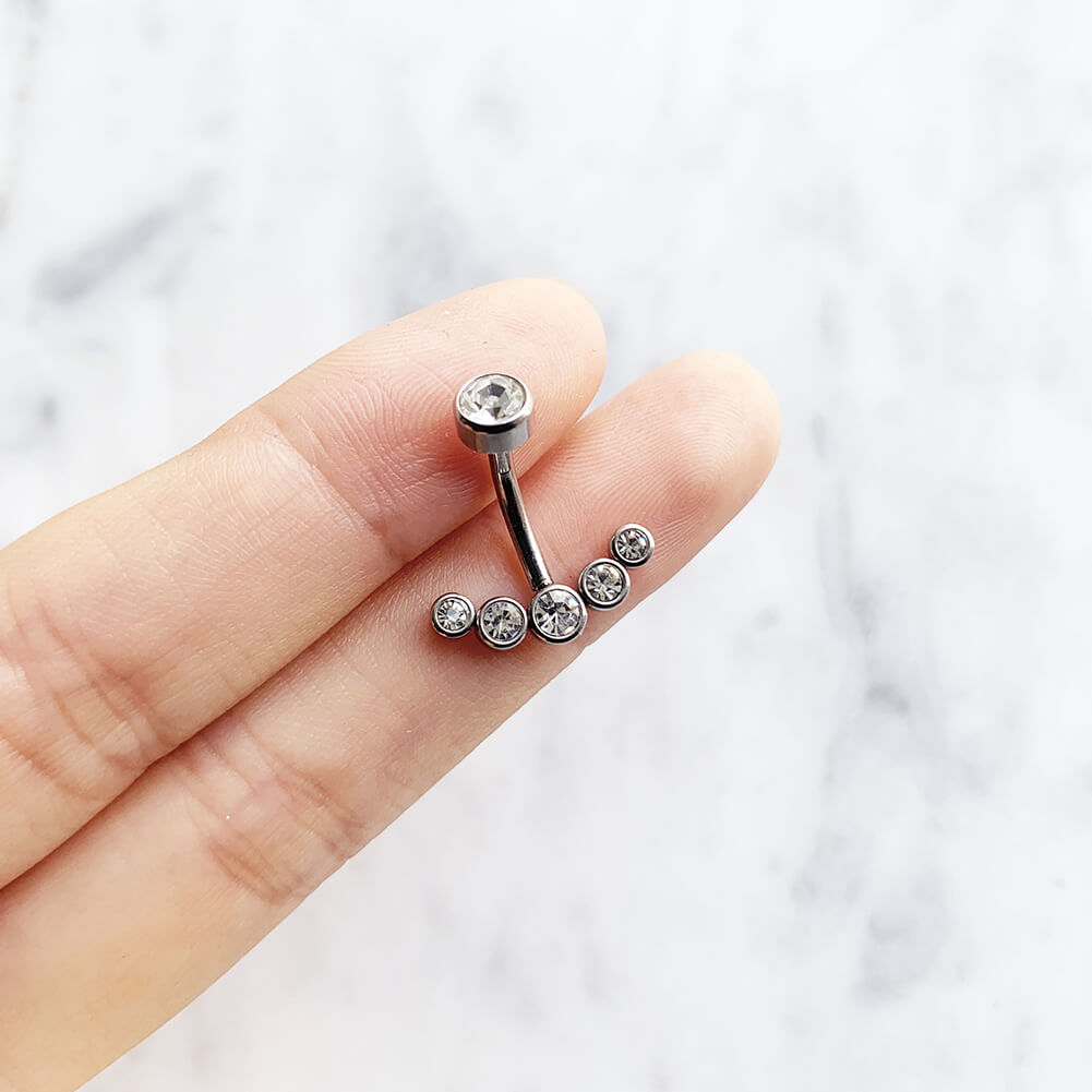 ARARDO G23 Solid Titanium Belly Button Rings Piercing,ASTM F136 Implant Grade Titanium Navel Rings,Nickel Free,Low Gloss Polished Bar Smooth Surface,Crystal CZ,14G,2Pcs, BR31