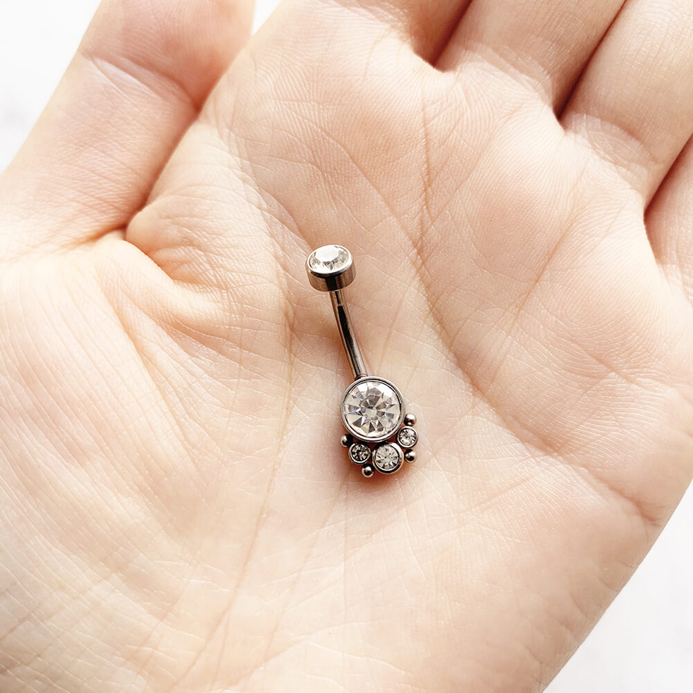 ARARDO G23 Solid Titanium Belly Button Rings Piercing,ASTM F136 Implant Grade Titanium Navel Rings,Nickel Free,Low Gloss Polished Bar Smooth Surface,Crystal CZ,14G,2Pcs, BR32
