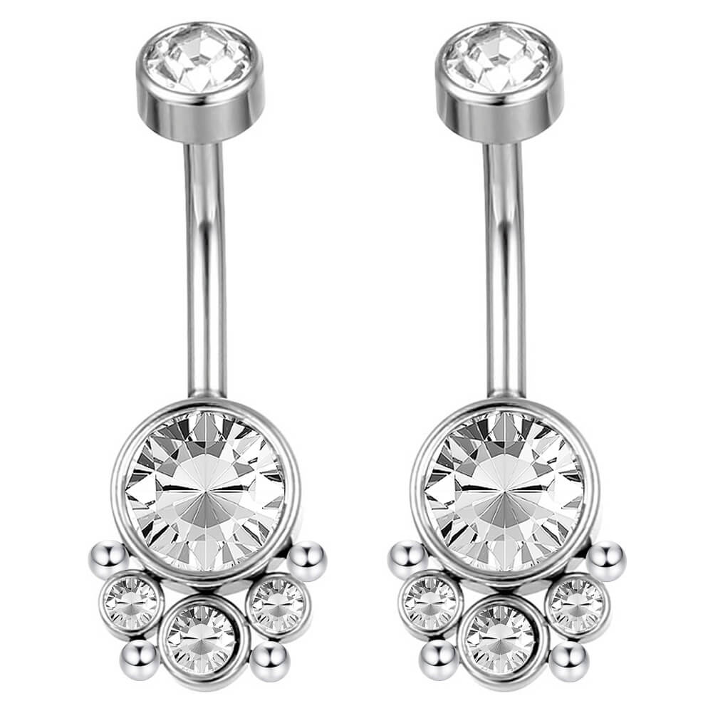 ARARDO G23 Solid Titanium Belly Button Rings Piercing,ASTM F136 Implant Grade Titanium Navel Rings,Nickel Free,Low Gloss Polished Bar Smooth Surface,Crystal CZ,14G,2Pcs, BR32