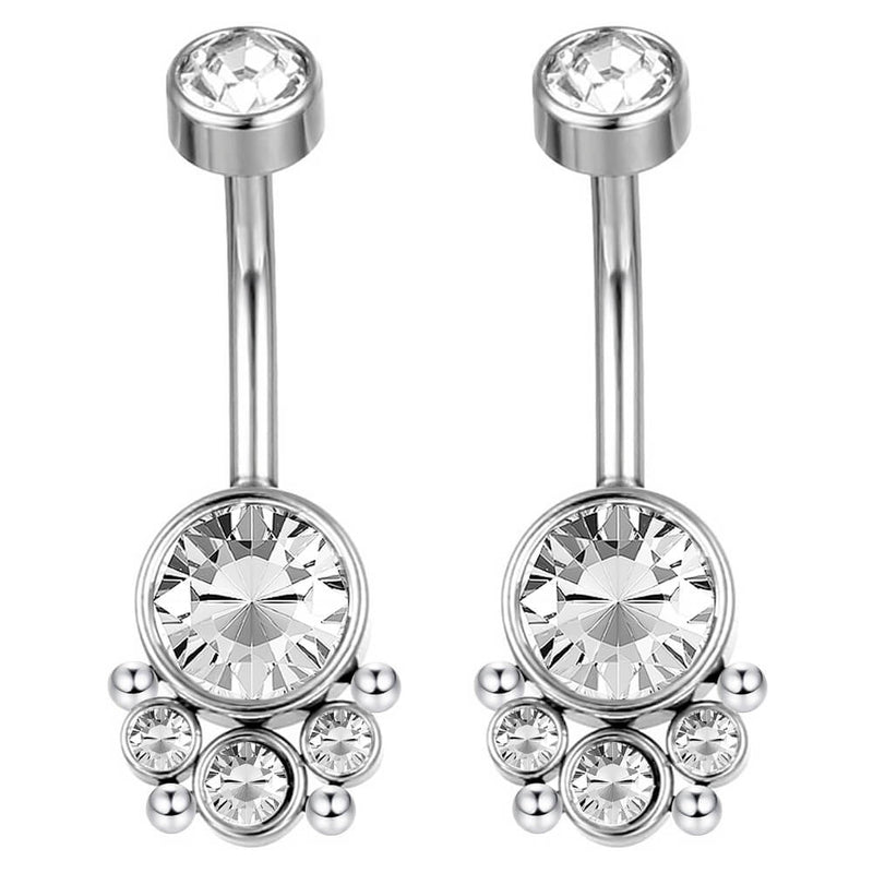 ARARDO G23 Solid Titanium Belly Button Rings Piercing,ASTM F136 Implant Grade Titanium Navel Rings,Nickel Free,Low Gloss Polished Bar Smooth Surface,Crystal CZ,14G,2Pcs, BR32