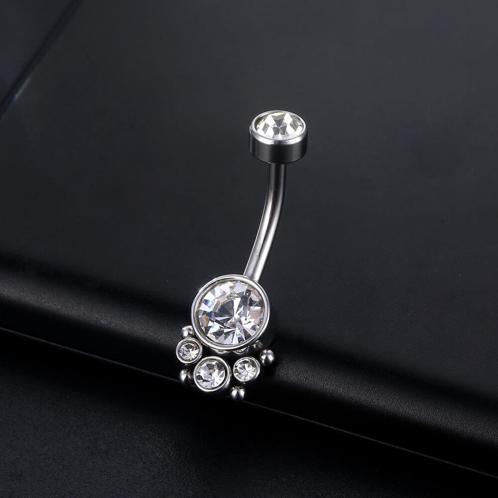 ARARDO G23 Solid Titanium Belly Button Rings Piercing,ASTM F136 Implant Grade Titanium Navel Rings,Nickel Free,Low Gloss Polished Bar Smooth Surface,Crystal CZ,14G,2Pcs, BR32