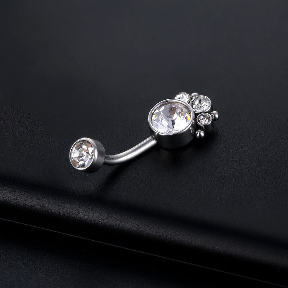 ARARDO G23 Solid Titanium Belly Button Rings Piercing,ASTM F136 Implant Grade Titanium Navel Rings,Nickel Free,Low Gloss Polished Bar Smooth Surface,Crystal CZ,14G,2Pcs, BR32