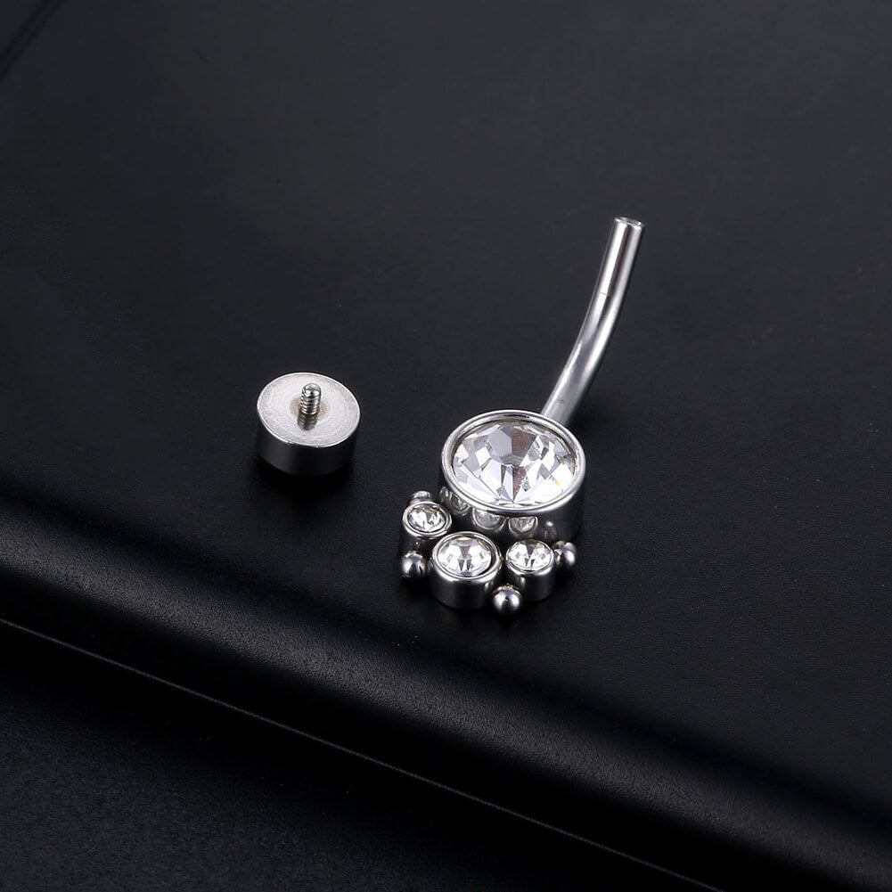 ARARDO G23 Solid Titanium Belly Button Rings Piercing,ASTM F136 Implant Grade Titanium Navel Rings,Nickel Free,Low Gloss Polished Bar Smooth Surface,Crystal CZ,14G,2Pcs, BR32