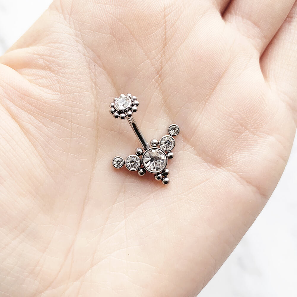 ARARDO G23 Solid Titanium Belly Button Rings Piercing,ASTM F136 Implant Grade Titanium Navel Rings,Nickel Free,Low Gloss Polished Bar Smooth Surface,Crystal CZ,14G,2Pcs, BR33