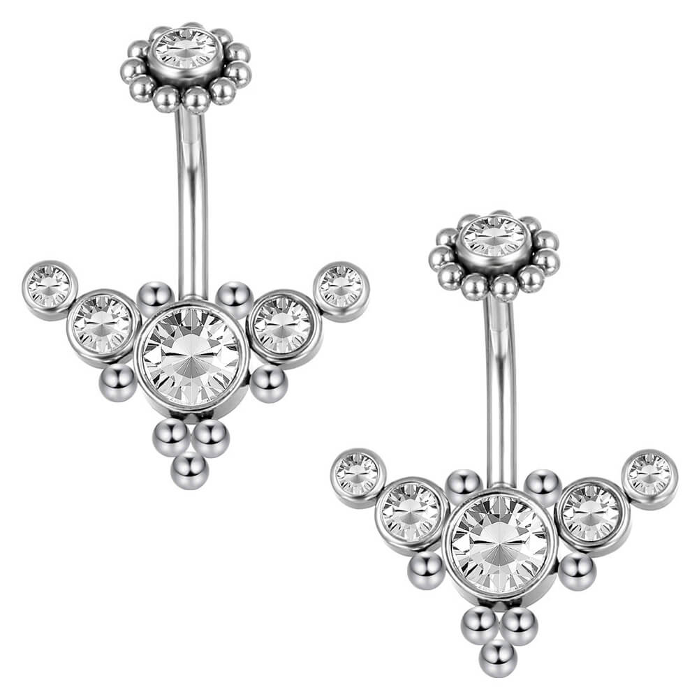 ARARDO G23 Solid Titanium Belly Button Rings Piercing,ASTM F136 Implant Grade Titanium Navel Rings,Nickel Free,Low Gloss Polished Bar Smooth Surface,Crystal CZ,14G,2Pcs, BR33