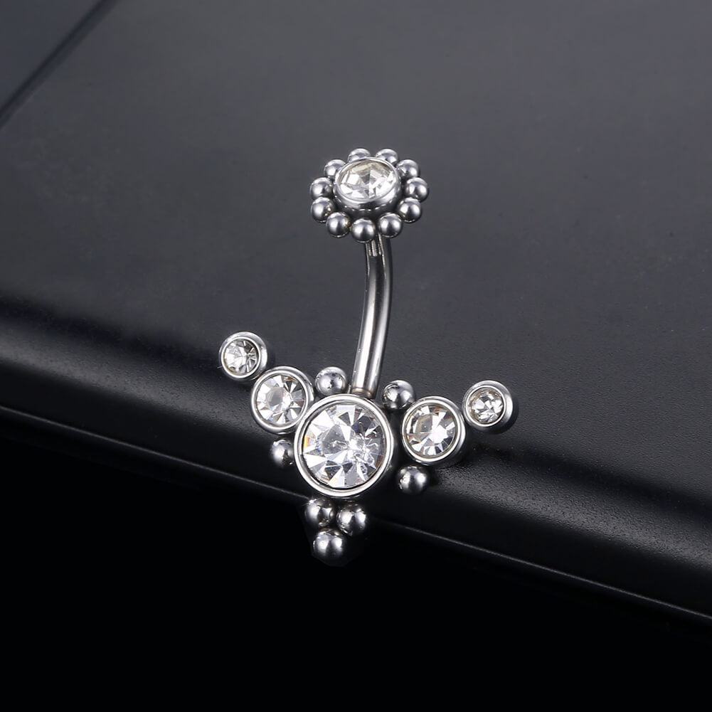 ARARDO G23 Solid Titanium Belly Button Rings Piercing,ASTM F136 Implant Grade Titanium Navel Rings,Nickel Free,Low Gloss Polished Bar Smooth Surface,Crystal CZ,14G,2Pcs, BR33