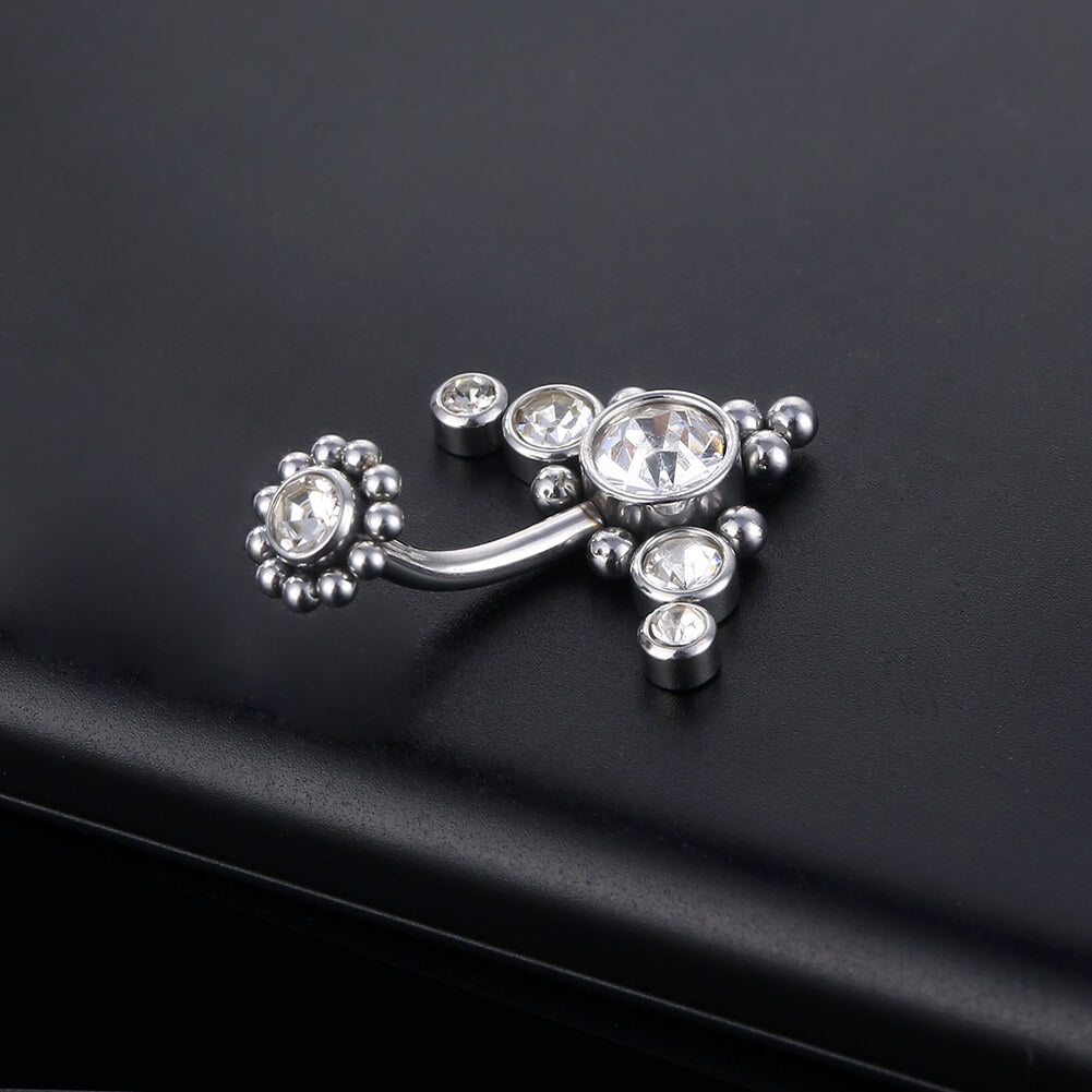ARARDO G23 Solid Titanium Belly Button Rings Piercing,ASTM F136 Implant Grade Titanium Navel Rings,Nickel Free,Low Gloss Polished Bar Smooth Surface,Crystal CZ,14G,2Pcs, BR33