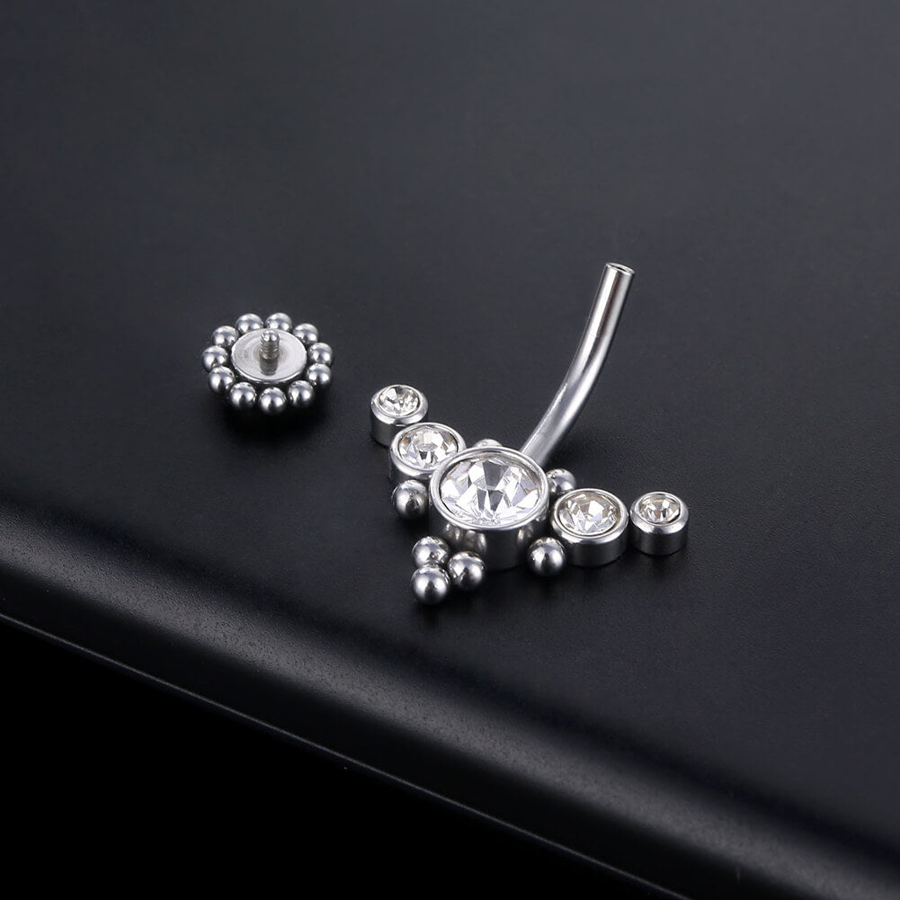 ARARDO G23 Solid Titanium Belly Button Rings Piercing,ASTM F136 Implant Grade Titanium Navel Rings,Nickel Free,Low Gloss Polished Bar Smooth Surface,Crystal CZ,14G,2Pcs, BR33