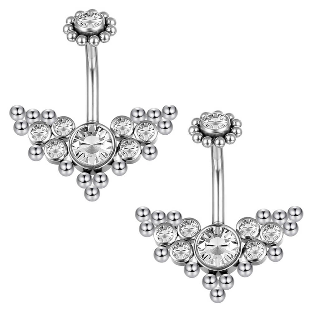 ARARDO G23 Solid Titanium Belly Button Rings Piercing,ASTM F136 Implant Grade Titanium Navel Rings,Nickel Free,Low Gloss Polished Bar Smooth Surface,Crystal CZ,14G,2Pcs, BR34