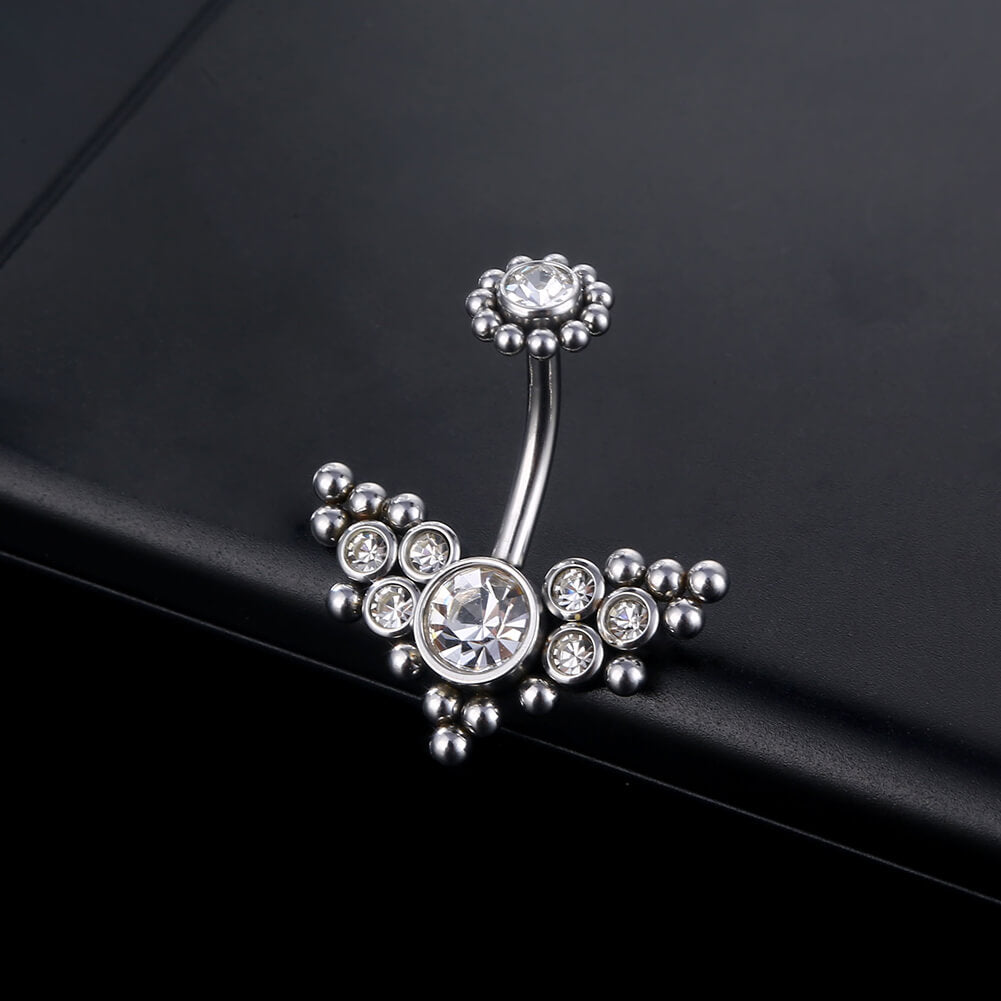 ARARDO G23 Solid Titanium Belly Button Rings Piercing,ASTM F136 Implant Grade Titanium Navel Rings,Nickel Free,Low Gloss Polished Bar Smooth Surface,Crystal CZ,14G,2Pcs, BR34