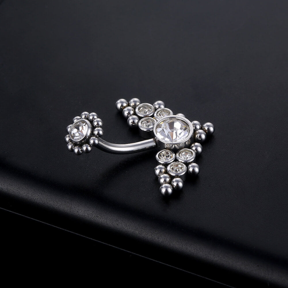 ARARDO G23 Solid Titanium Belly Button Rings Piercing,ASTM F136 Implant Grade Titanium Navel Rings,Nickel Free,Low Gloss Polished Bar Smooth Surface,Crystal CZ,14G,2Pcs, BR34