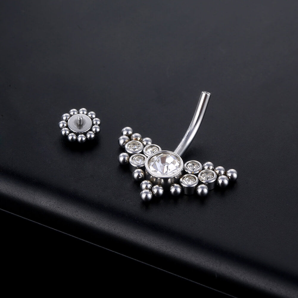 ARARDO G23 Solid Titanium Belly Button Rings Piercing,ASTM F136 Implant Grade Titanium Navel Rings,Nickel Free,Low Gloss Polished Bar Smooth Surface,Crystal CZ,14G,2Pcs, BR34
