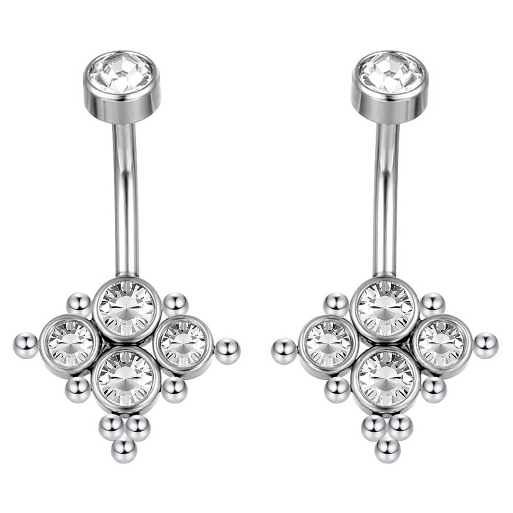 ARARDO G23 Solid Titanium Belly Button Rings Piercing,ASTM F136 Implant Grade Titanium Navel Rings,Nickel Free,Low Gloss Polished Bar Smooth Surface,Crystal CZ,14G,2Pcs, BR35