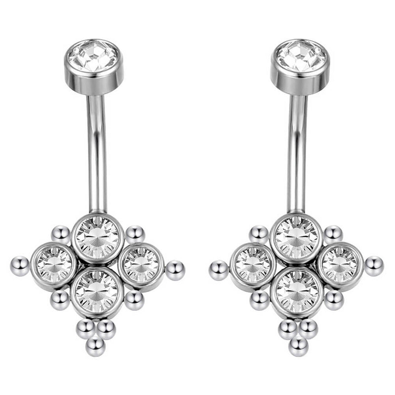 ARARDO G23 Solid Titanium Belly Button Rings Piercing,ASTM F136 Implant Grade Titanium Navel Rings,Nickel Free,Low Gloss Polished Bar Smooth Surface,Crystal CZ,14G,2Pcs, BR35