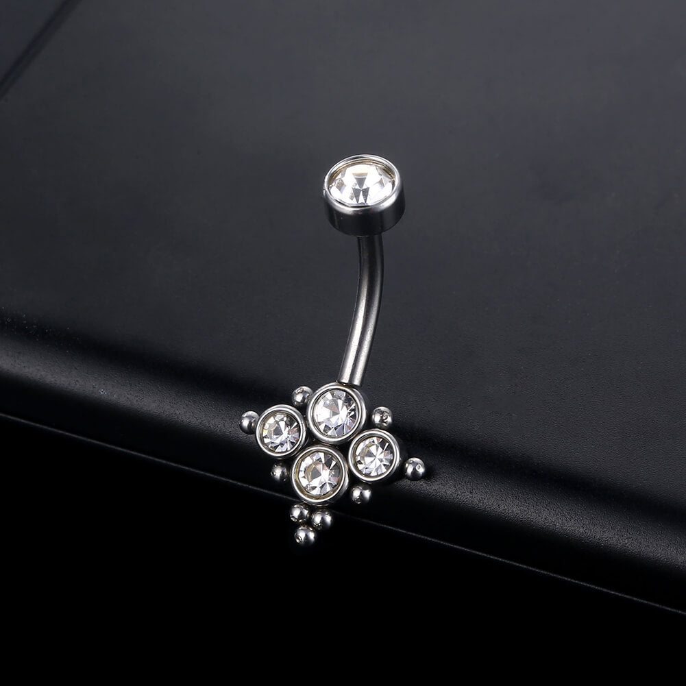 ARARDO G23 Solid Titanium Belly Button Rings Piercing,ASTM F136 Implant Grade Titanium Navel Rings,Nickel Free,Low Gloss Polished Bar Smooth Surface,Crystal CZ,14G,2Pcs, BR35