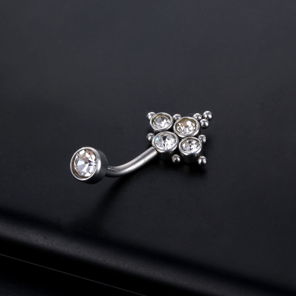 ARARDO G23 Solid Titanium Belly Button Rings Piercing,ASTM F136 Implant Grade Titanium Navel Rings,Nickel Free,Low Gloss Polished Bar Smooth Surface,Crystal CZ,14G,2Pcs, BR35