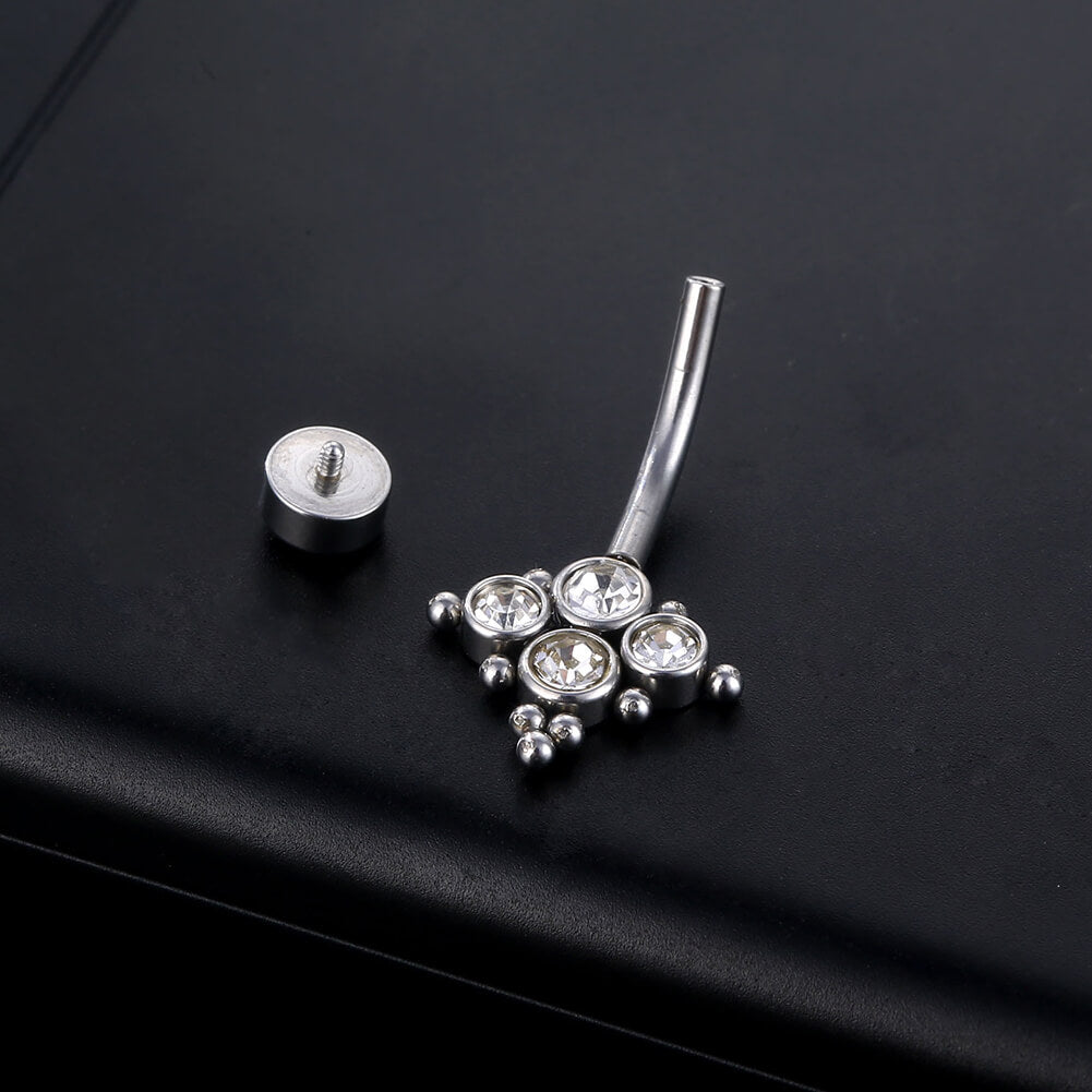 ARARDO G23 Solid Titanium Belly Button Rings Piercing,ASTM F136 Implant Grade Titanium Navel Rings,Nickel Free,Low Gloss Polished Bar Smooth Surface,Crystal CZ,14G,2Pcs, BR35