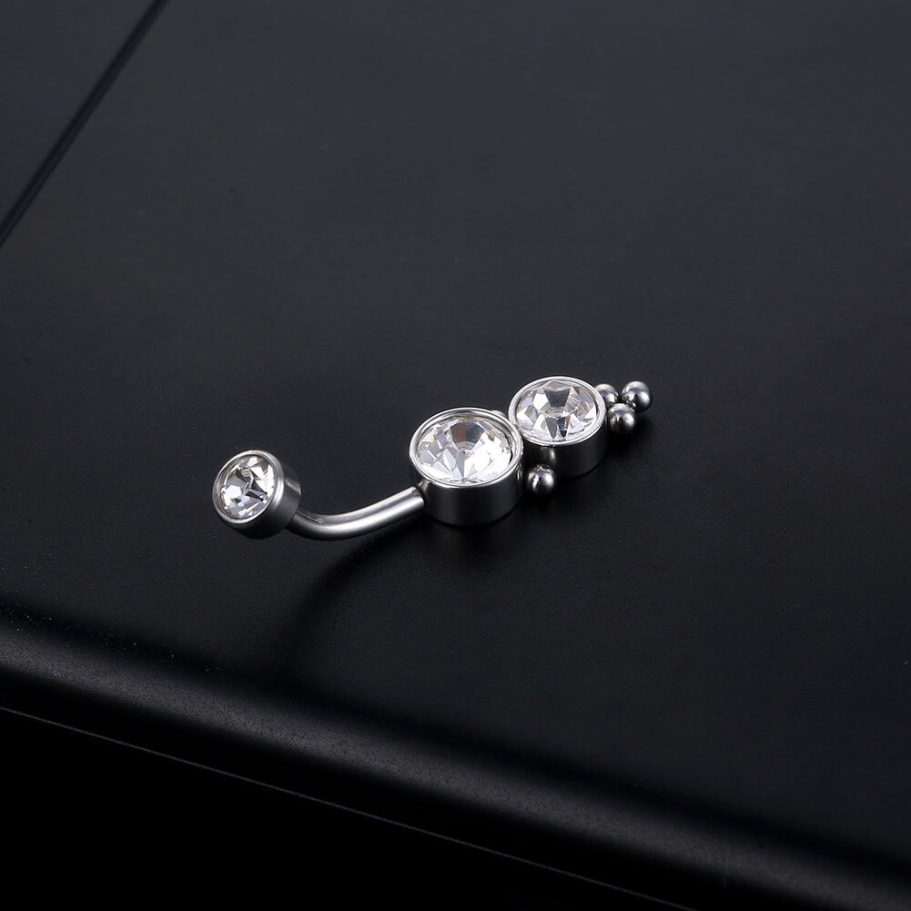 ARARDO G23 Solid Titanium Belly Button Rings Piercing,ASTM F136 Implant Grade Titanium Navel Rings,Nickel Free,Low Gloss Polished Bar Smooth Surface,Crystal CZ,14G,2Pcs, BR36