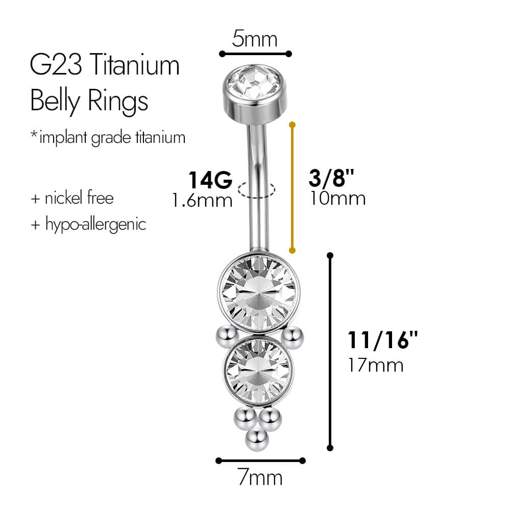ARARDO G23 Solid Titanium Belly Button Rings Piercing ASTM F136