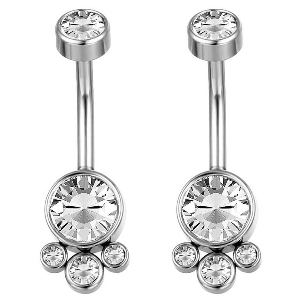 ARARDO G23 Solid Titanium Belly Button Rings Piercing,ASTM F136 Implant Grade Titanium Navel Rings,Nickel Free,Low Gloss Polished Bar Smooth Surface,Crystal CZ,14G,2Pcs, BR37
