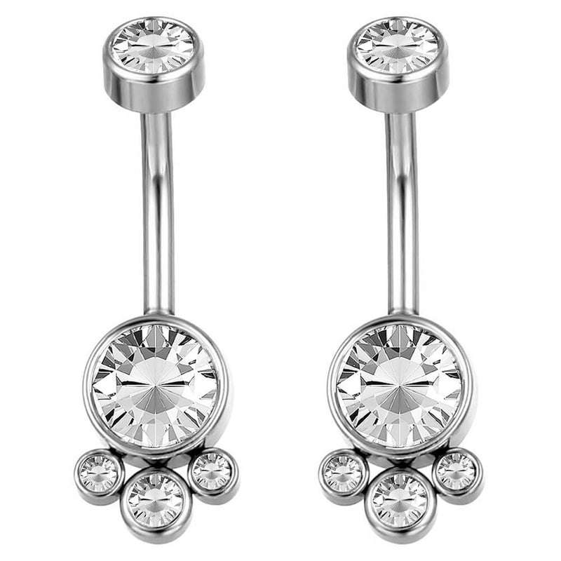 ARARDO G23 Solid Titanium Belly Button Rings Piercing,ASTM F136 Implant Grade Titanium Navel Rings,Nickel Free,Low Gloss Polished Bar Smooth Surface,Crystal CZ,14G,2Pcs, BR37