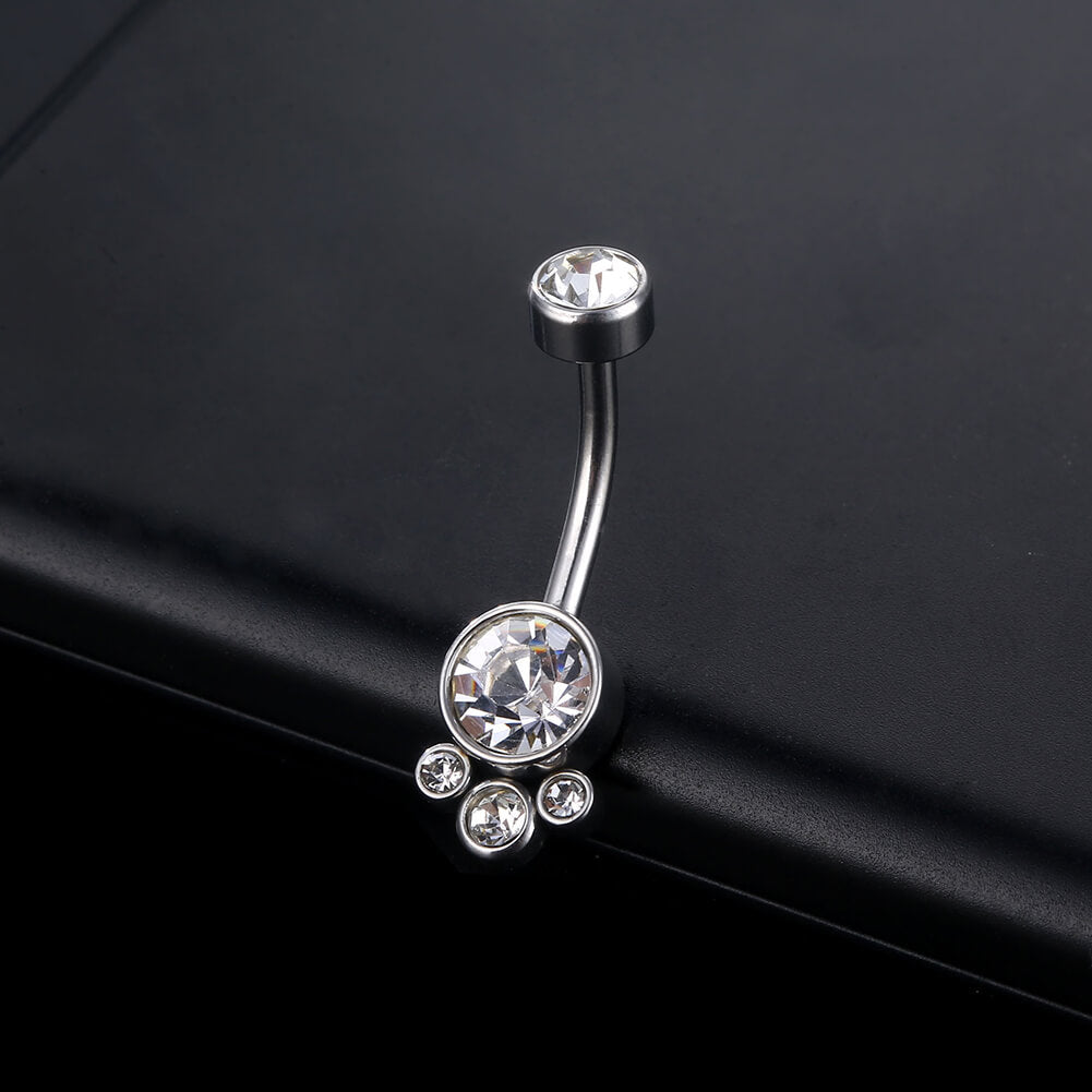 ARARDO G23 Solid Titanium Belly Button Rings Piercing,ASTM F136 Implant Grade Titanium Navel Rings,Nickel Free,Low Gloss Polished Bar Smooth Surface,Crystal CZ,14G,2Pcs, BR37