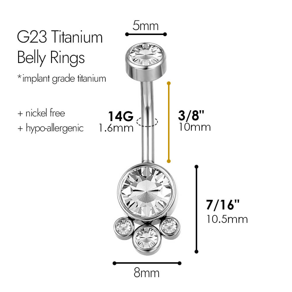 ARARDO G23 Solid Titanium Belly Button Rings Piercing,ASTM F136 Implant Grade Titanium Navel Rings,Nickel Free,Low Gloss Polished Bar Smooth Surface,Crystal CZ,14G,2Pcs, BR37