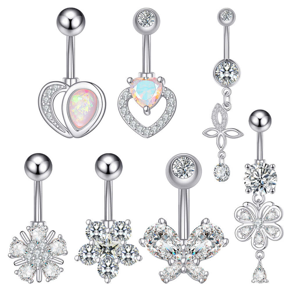 Arardo 14G 316L Surgical Stainless Steel Belly Button Rings Set, Crystal CZ Navel Rings Set, Belly Piercing Jewelry, 7Pcs, BR38