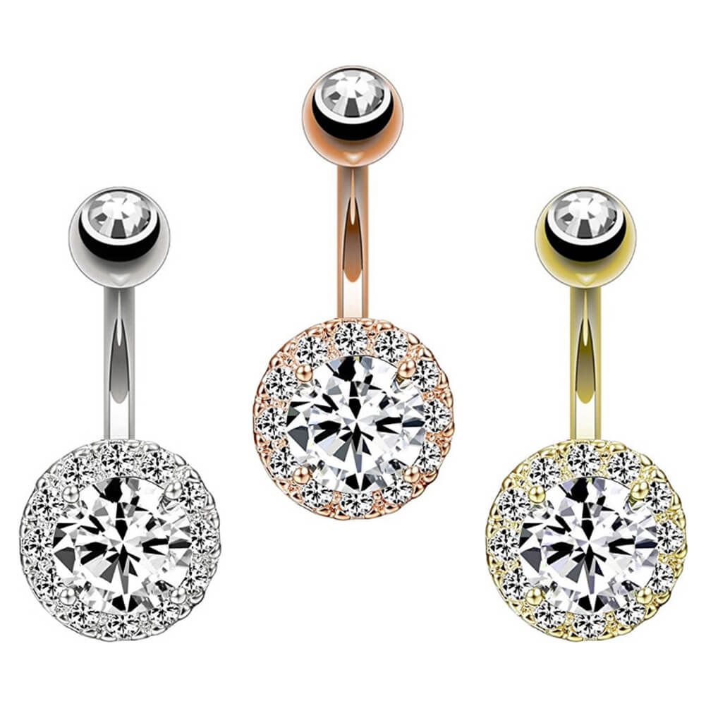 Arardo 14G 316L Surgical Stainless Steel Belly Button Rings, Crystal CZ Navel Rings, 3Pcs Belly Piercing, Round CZ, BR42