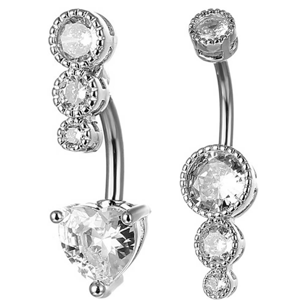 Arardo 14G 316L Surgical Stainless Steel Belly Button Rings, Crystal CZ Navel Rings, 2Pcs Belly Piercing, Heart Round CZ, BR46