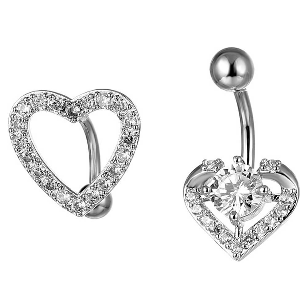 Arardo 14G 316L Surgical Stainless Steel Belly Button Rings, Crystal CZ Navel Rings, 2Pcs Belly Piercing, Hollow Heart, BR47