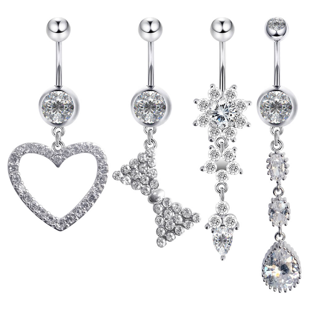 Arardo Dangle Belly Button Rings Sets, 316L Surgical Grade Stainless Steel Belly Piercing, 14G Dangle CZ ,Navel Piercing Rings
