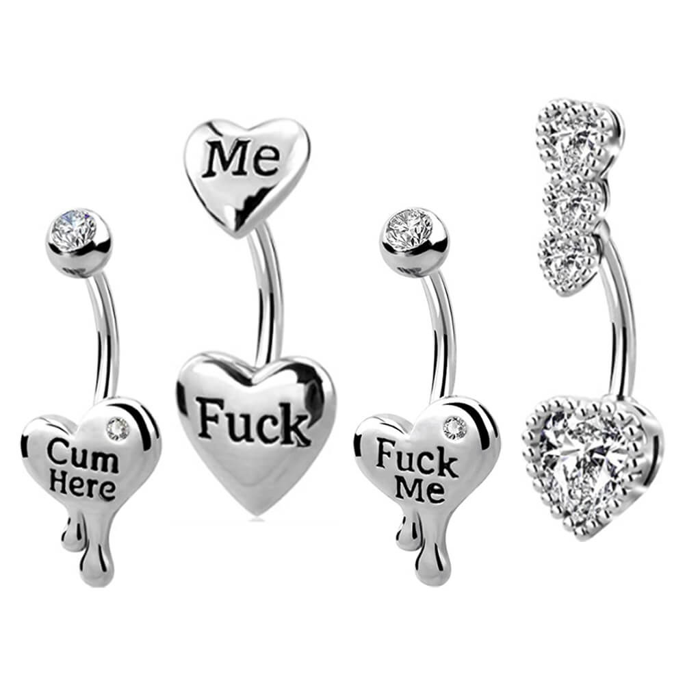 Arardo Dangle Belly Button Rings Sets, 316L Surgical Grade Stainless Steel Belly Piercing, 14G Heart CZ ,Navel Piercing Rings