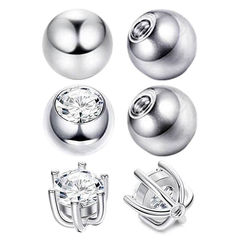 Arardo Sterling Silver Belly Button Rings Bar Balls Set