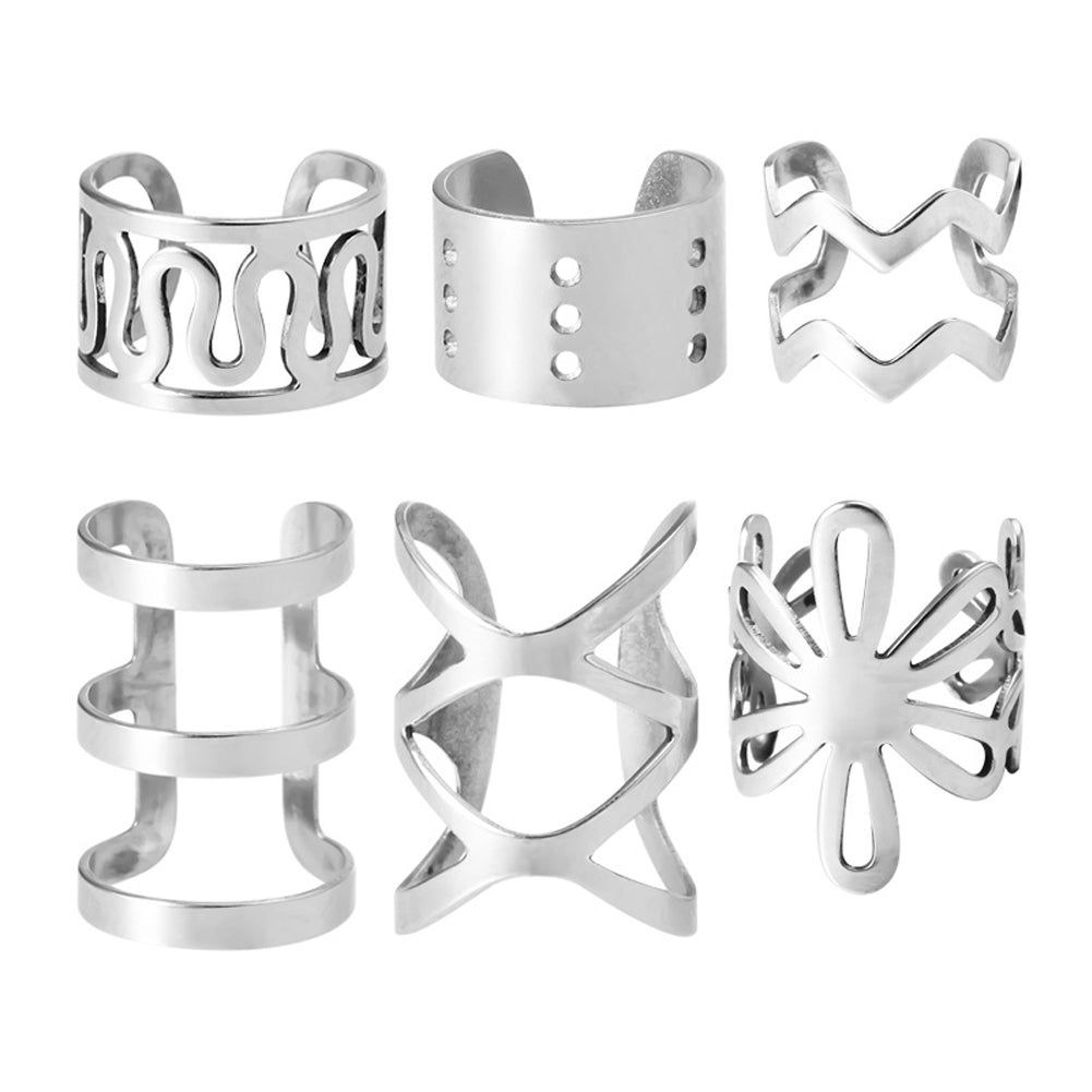 Arardo Fashion 6Pcs Stainless Steel Ear Cartilage Clip On Wrap Earrings Unique Non Piercing Cartilage Earrings Adjustable Jewelry For Women Girls CE1