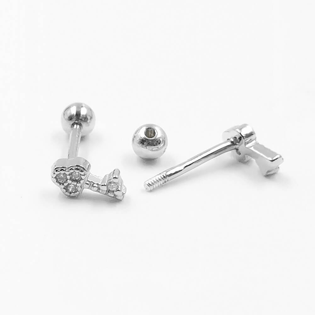Arardo Sterling Silver Cartilage Earrings, 925 Silver Tragus Stud, Forward Helix Earrings, Rook Daith Conch Piercings Jewelry, Key, CES2