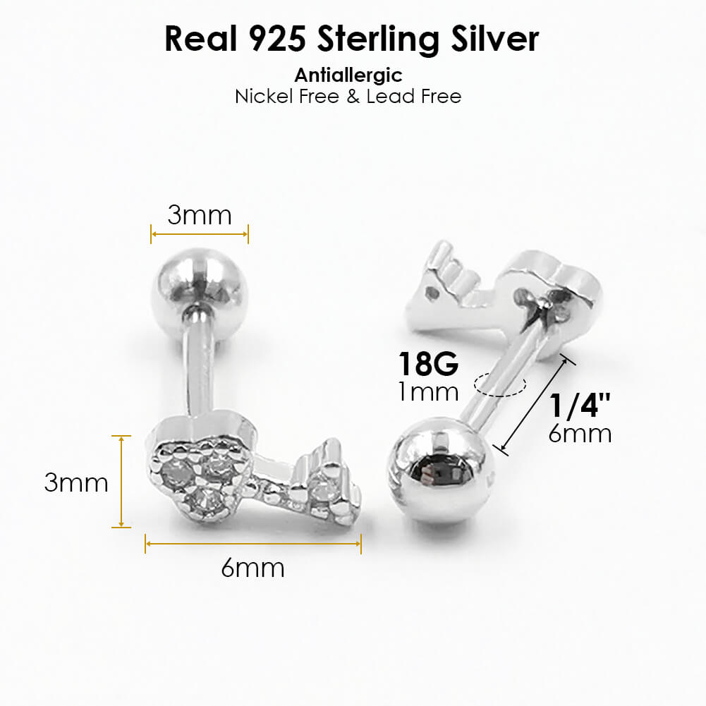 Arardo Sterling Silver Cartilage Earrings, 925 Silver Tragus Stud, Forward Helix Earrings, Rook Daith Conch Piercings Jewelry, Key, CES2