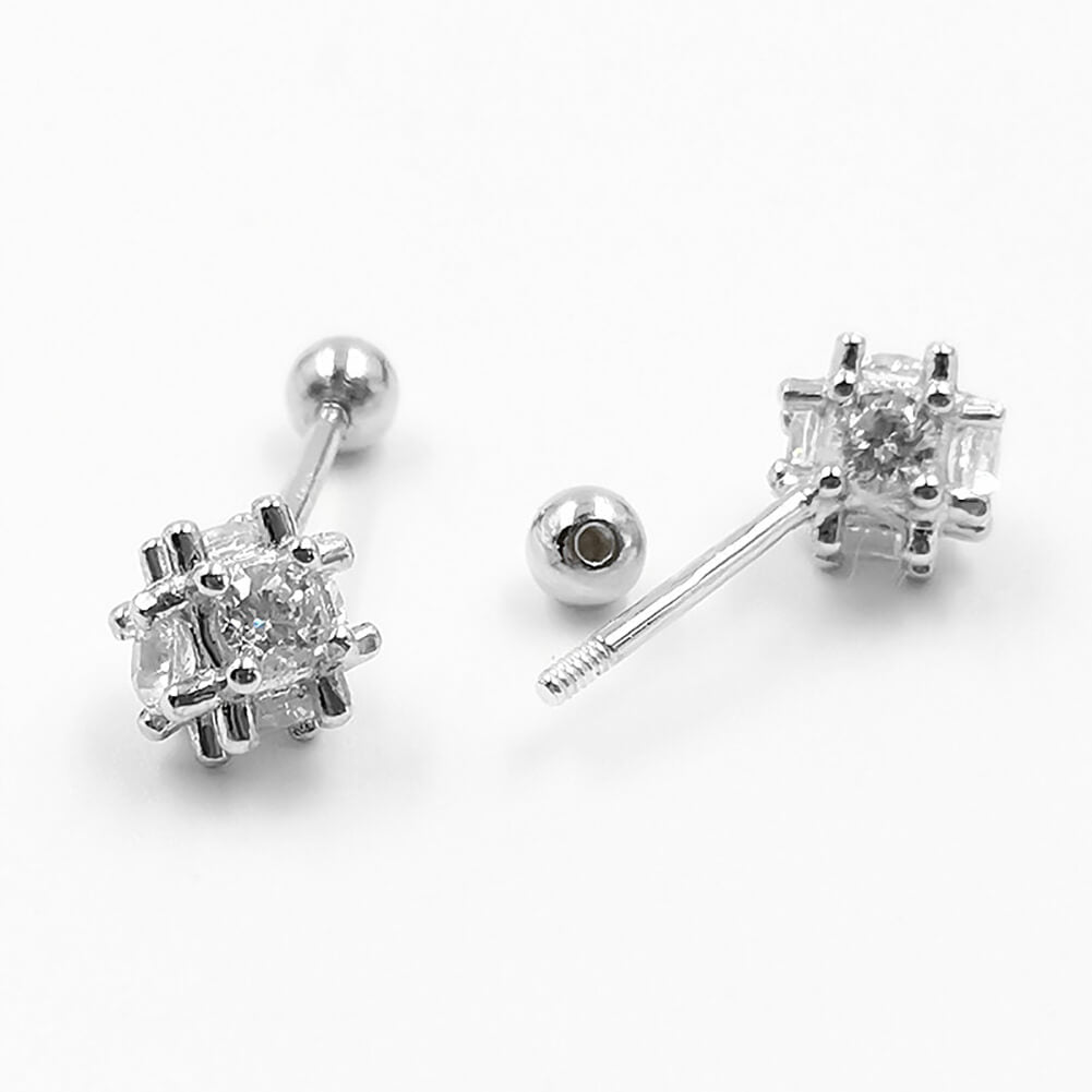 Arardo Sterling Silver Cartilage Earrings, 925 Silver Tragus Stud, Forward Helix Earrings, Rook Daith Conch Piercings Jewelry, Ball CZ, CES3