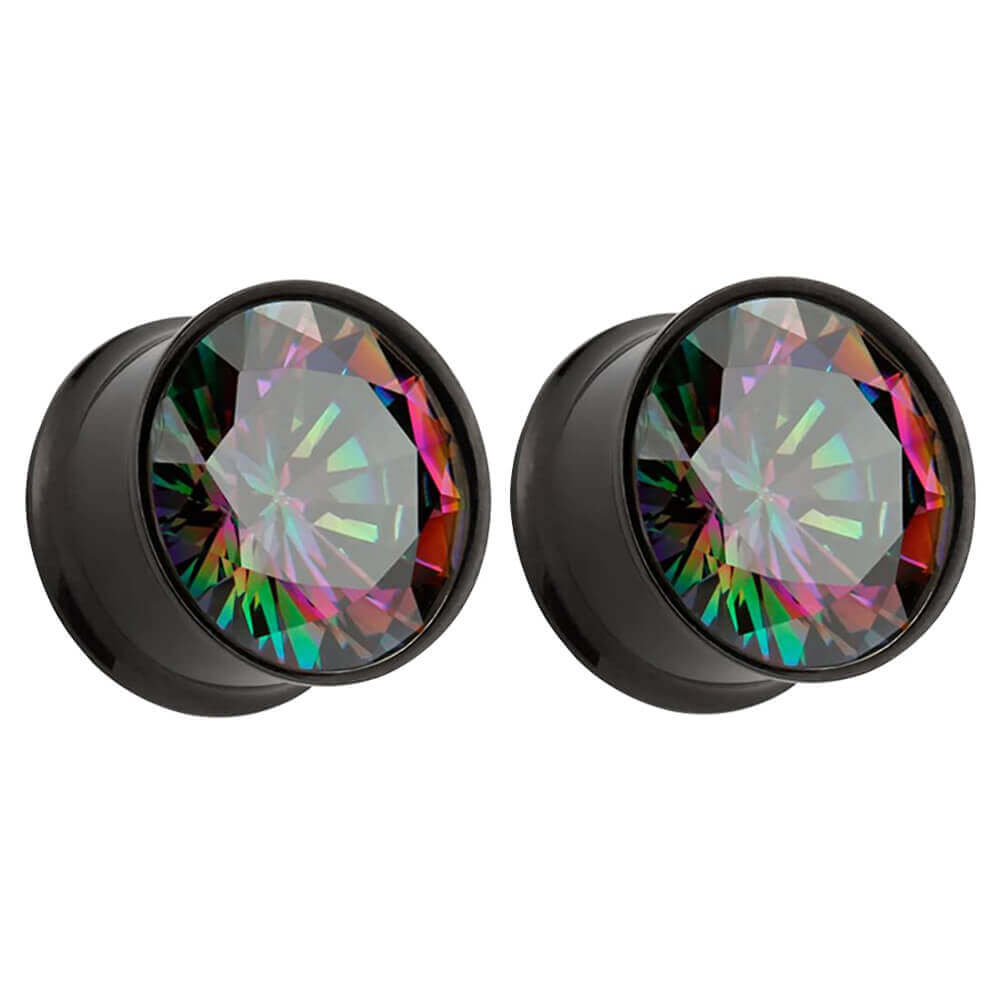 Arardo Stainless 316L Steel Ear Plugs Tunnels Earrings Stretcher Piercings Rainbow Color Zircon Black EP1