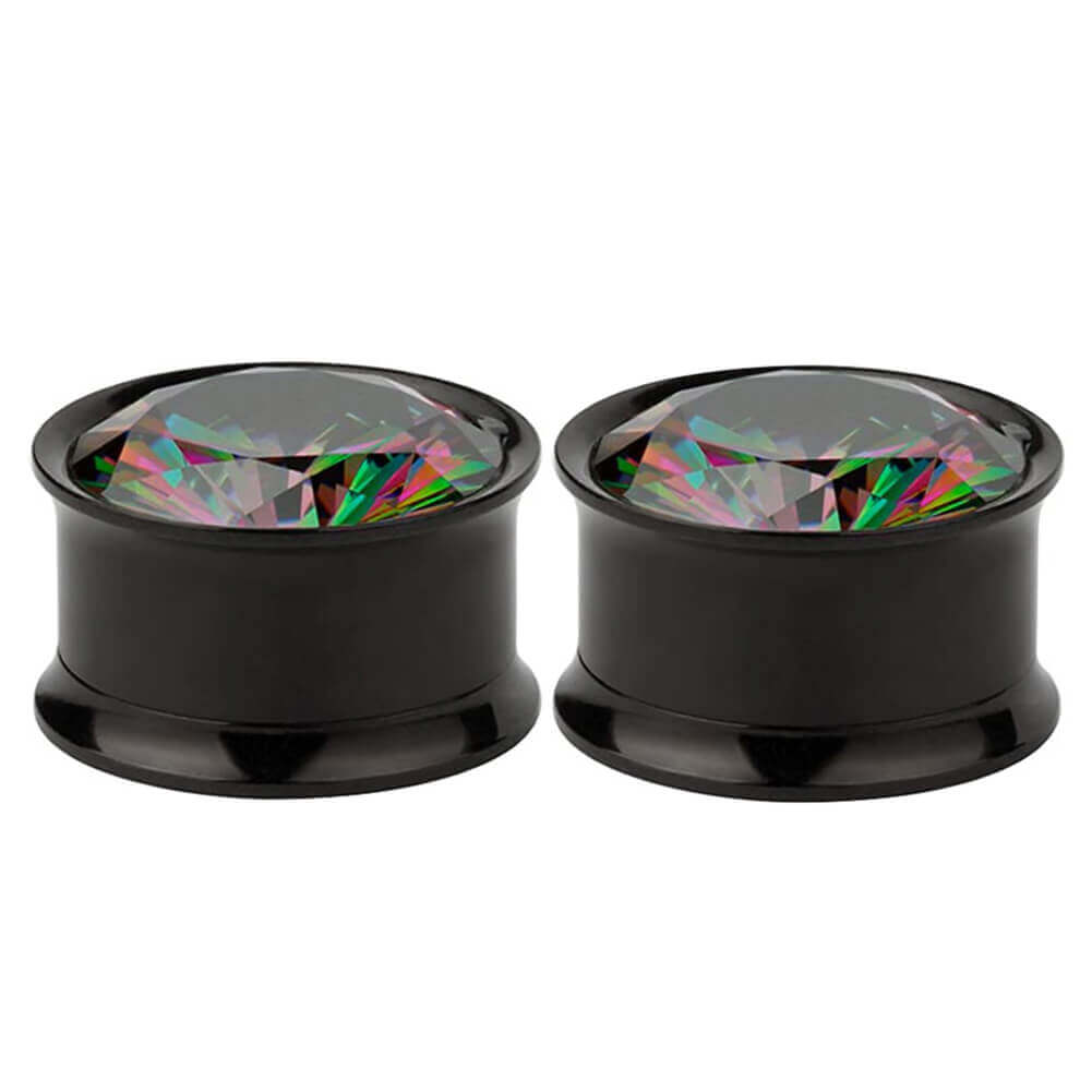 Arardo Stainless 316L Steel Ear Plugs Tunnels Earrings Stretcher Piercings Rainbow Color Zircon Black EP1