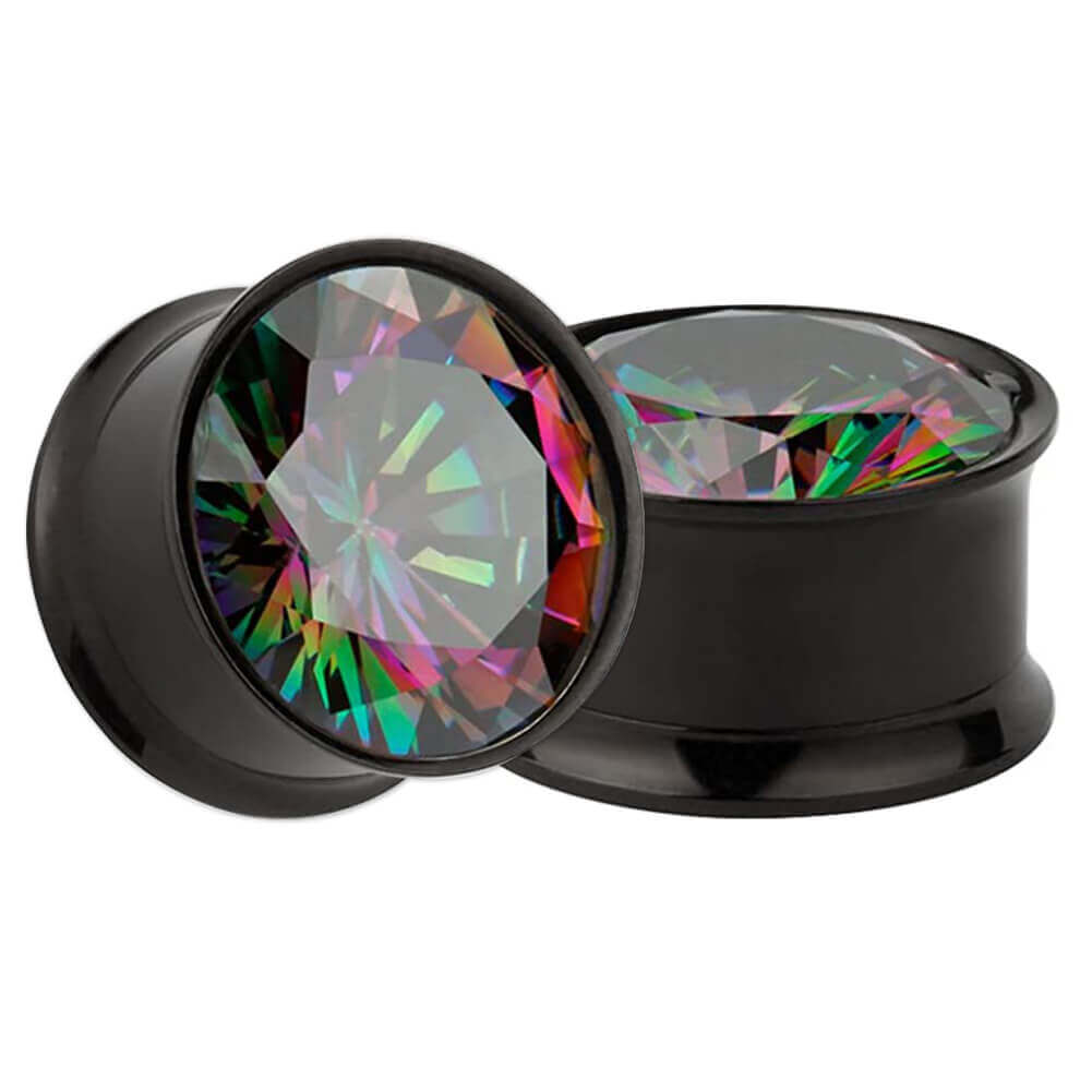 Arardo Stainless 316L Steel Ear Plugs Tunnels Earrings Stretcher Piercings Rainbow Color Zircon Black EP1